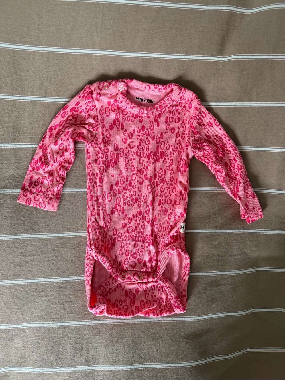 Mini Rodini Pink Leopard Print Long Sleeve Bodysuit 1-4M
